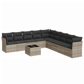Set canapele de grădină cu perne 10 piese gri deschis poliratan - Img 2