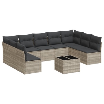 Set canapele de grădină cu perne 10 piese gri deschis poliratan - Img 2