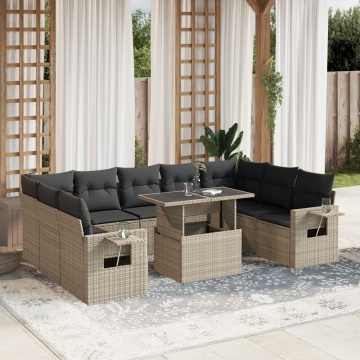 Set canapele de grădină cu perne 10 piese gri deschis poliratan - Img 1