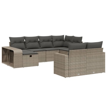 Set canapele de grădină cu perne 10 piese gri deschis poliratan - Img 2