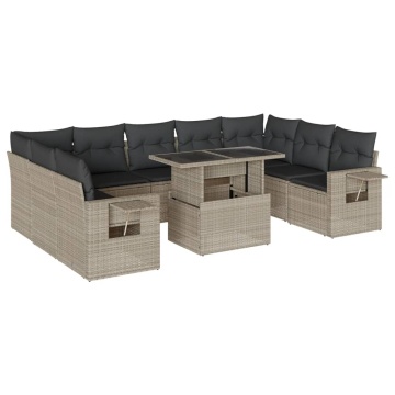 Set canapele de grădină cu perne 10 piese gri deschis poliratan - Img 2