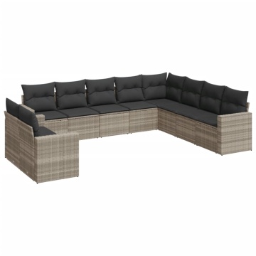 Set canapele de grădină cu perne 10 piese gri deschis poliratan - Img 2