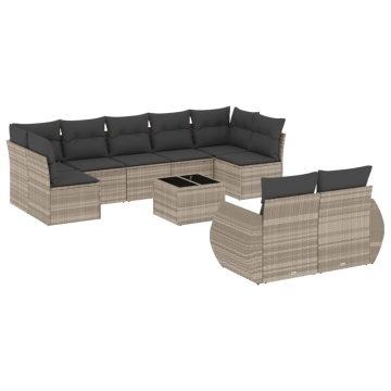 Set canapele de grădină cu perne 10 piese gri deschis poliratan - Img 2