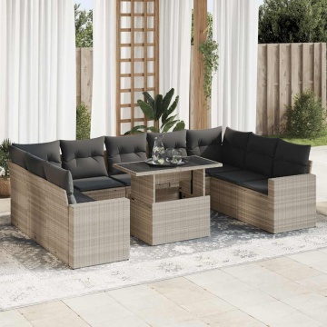 Set canapele de grădină cu perne 10 piese gri deschis poliratan - Img 1