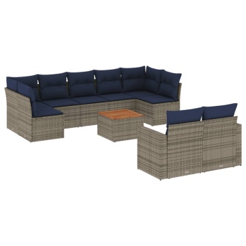 Set canapele de grădină cu perne, 10 piese, gri, poliratan - Img 2