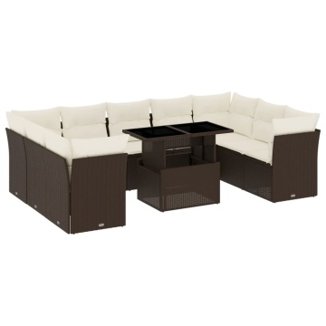 Set canapele de grădină cu perne, 10 piese, maro, poliratan - Img 2