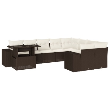 Set canapele de grădină cu perne, 10 piese, maro, poliratan - Img 2