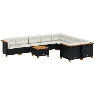 Set canapele de grădină cu perne, 10 piese, negru, poliratan - Img 2