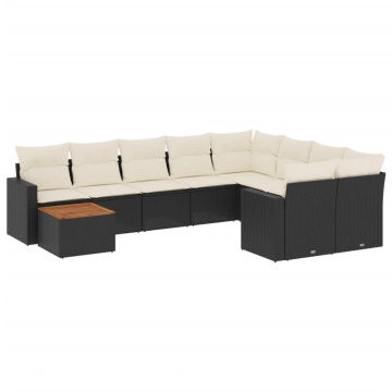 Set canapele de grădină cu perne, 10 piese, negru, poliratan - Img 2