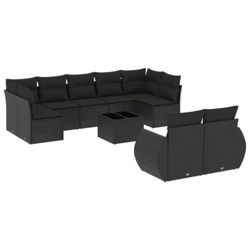 Set canapele de grădină cu perne, 10 piese, negru, poliratan - Img 2