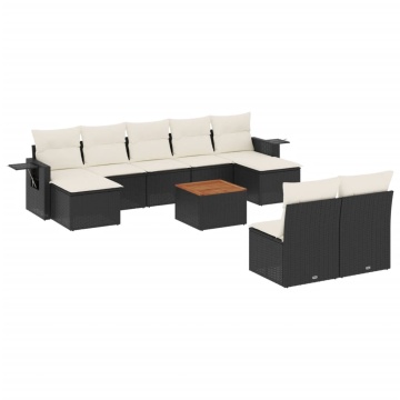 Set canapele de grădină cu perne, 10 piese, negru, poliratan - Img 2