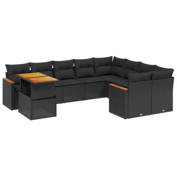 Set canapele de grădină cu perne, 10 piese, negru, poliratan - Img 2