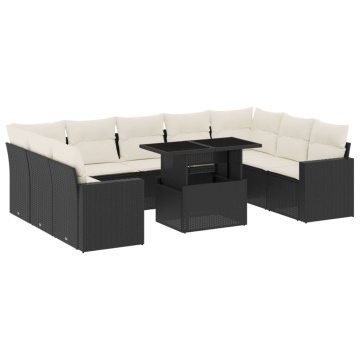 Set canapele de grădină cu perne, 10 piese, negru, poliratan - Img 2