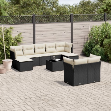 Set canapele de grădină cu perne, 10 piese, negru, poliratan - Img 1