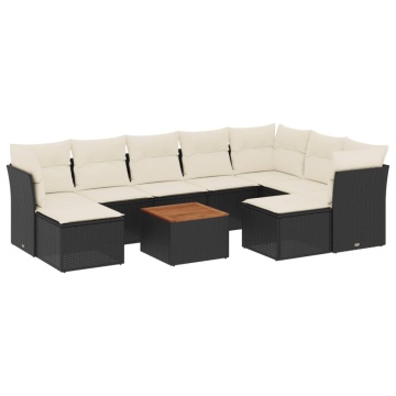 Set canapele de grădină cu perne, 10 piese, negru, poliratan - Img 2
