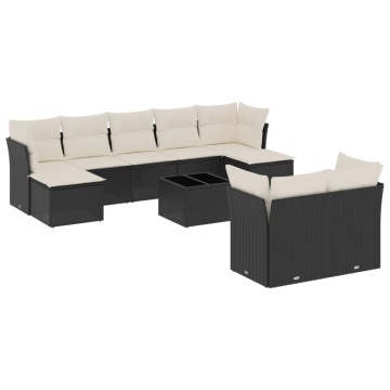 Set canapele de grădină cu perne, 10 piese, negru, poliratan - Img 2