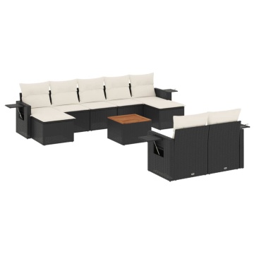 Set canapele de grădină cu perne, 10 piese, negru, poliratan - Img 2