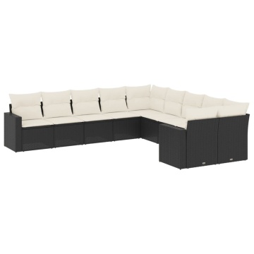 Set canapele de grădină cu perne, 10 piese, negru, poliratan - Img 2