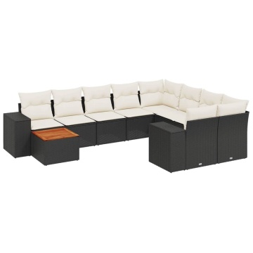 Set canapele de grădină cu perne, 10 piese, negru, poliratan - Img 2