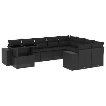 Set canapele de grădină cu perne, 10 piese, negru, poliratan - Img 2