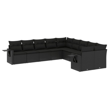 Set canapele de grădină cu perne, 10 piese, negru, poliratan - Img 2