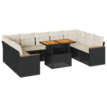 Set canapele de grădină cu perne, 10 piese, negru, poliratan - Img 2