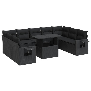Set canapele de grădină cu perne, 10 piese, negru, poliratan - Img 2
