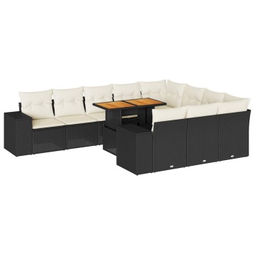 Set canapele de grădină cu perne, 10 piese, negru, poliratan - Img 2