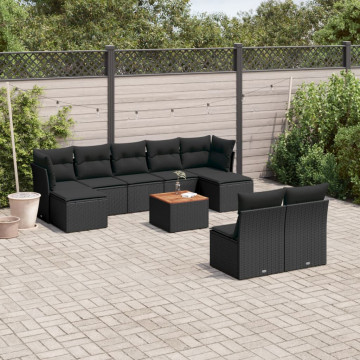 Set canapele de grădină cu perne, 10 piese, negru, poliratan - Img 1