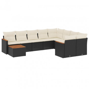 Set canapele de grădină cu perne, 10 piese, negru, poliratan - Img 2