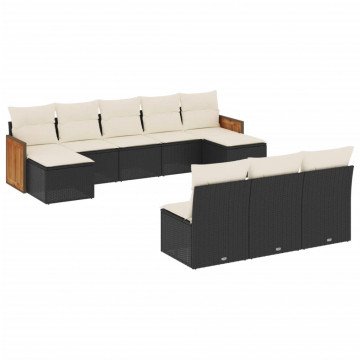 Set canapele de grădină cu perne, 10 piese, negru, poliratan - Img 2
