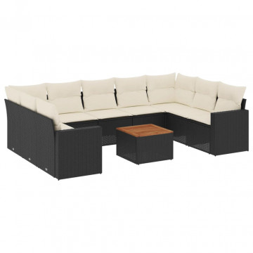Set canapele de grădină cu perne, 10 piese, negru, poliratan - Img 2