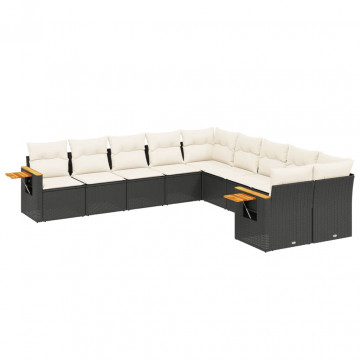 Set canapele de grădină cu perne, 10 piese, negru, poliratan - Img 2