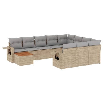 Set canapele de grădină cu perne, 11 piese, bej, poliratan - Img 2