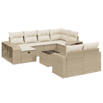Set canapele de grădină cu perne, 11 piese, bej, poliratan - Img 2
