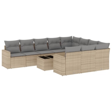 Set canapele de grădină cu perne, 11 piese, bej, poliratan - Img 2