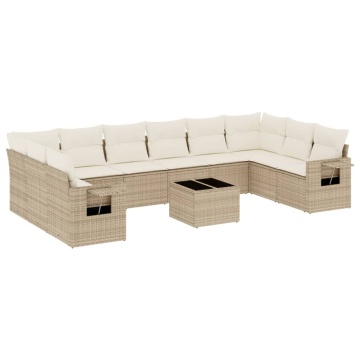 Set canapele de grădină cu perne, 11 piese, bej, poliratan - Img 2