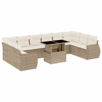 Set canapele de grădină cu perne, 11 piese, bej, poliratan - Img 2