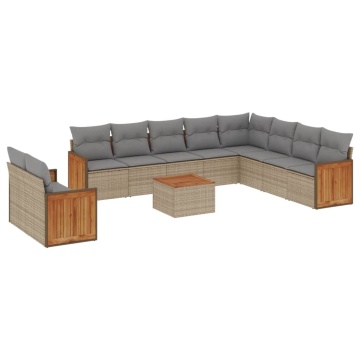 Set canapele de grădină cu perne, 11 piese, bej, poliratan - Img 2