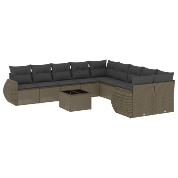 Set canapele de grădină cu perne, 11 piese, gri, poliratan - Img 2