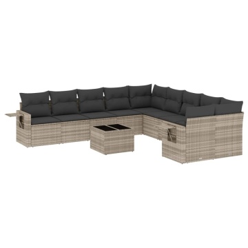 Set canapele de grădină cu perne, 11 piese, gri, poliratan - Img 2