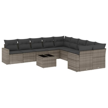 Set canapele de grădină cu perne, 11 piese, gri, poliratan - Img 2