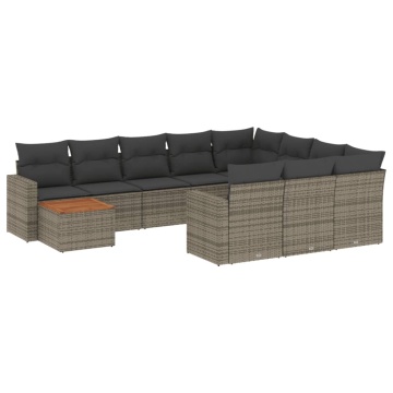 Set canapele de grădină cu perne, 11 piese, gri, poliratan - Img 2