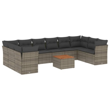 Set canapele de grădină cu perne, 11 piese, gri, poliratan - Img 2