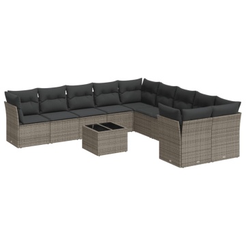 Set canapele de grădină cu perne, 11 piese, gri, poliratan - Img 2