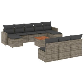 Set canapele de grădină cu perne, 11 piese, gri, poliratan - Img 2