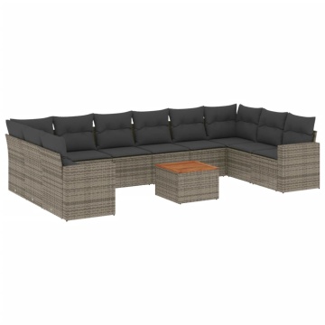 Set canapele de grădină cu perne, 11 piese, gri, poliratan - Img 2