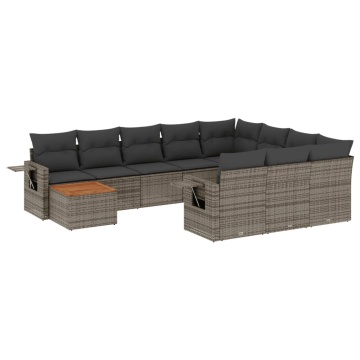 Set canapele de grădină cu perne, 11 piese, gri, poliratan - Img 2