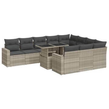 Set canapele de grădină cu perne, 11 piese, gri, poliratan - Img 2