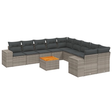 Set canapele de grădină cu perne, 11 piese, gri, poliratan - Img 2